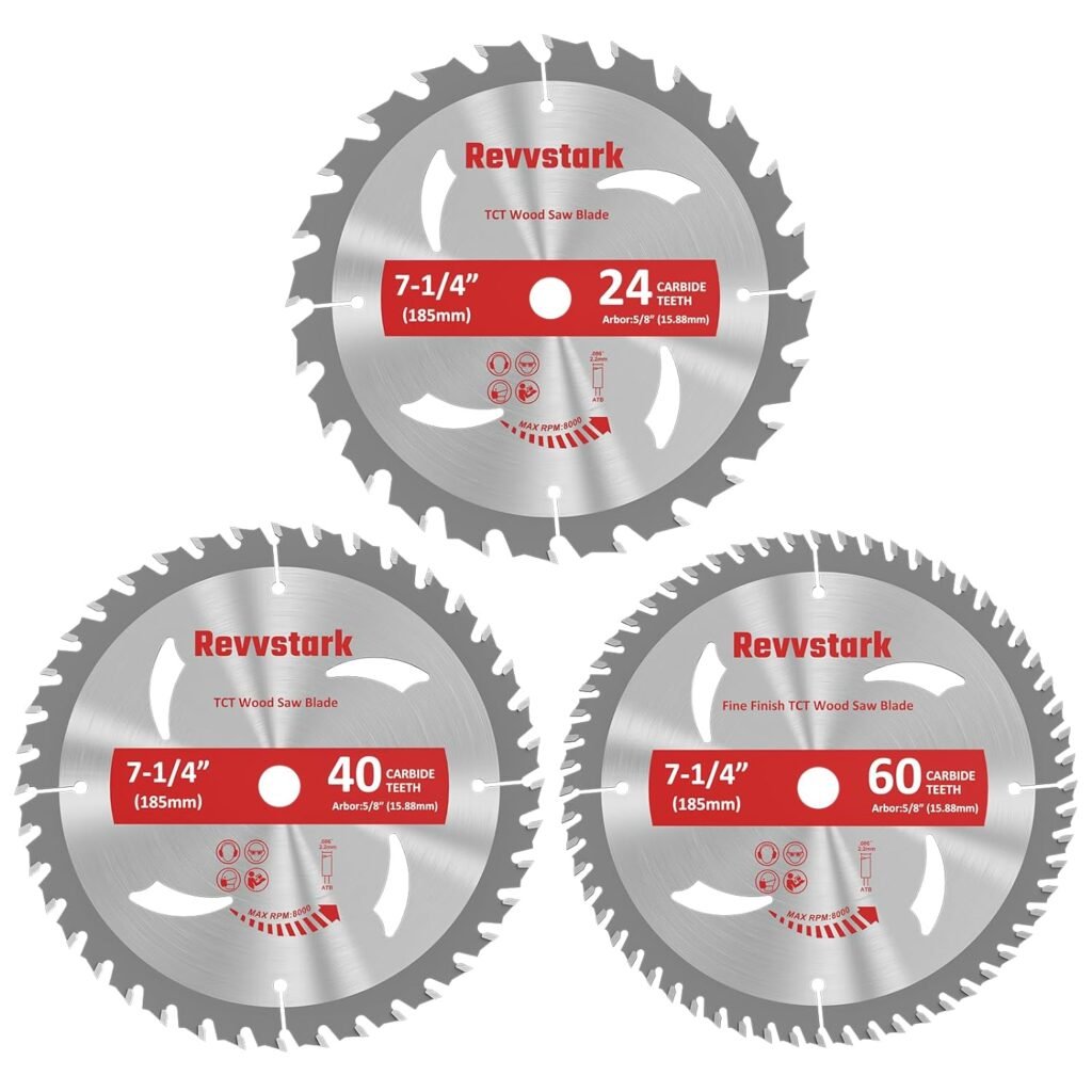 3-Pack Combo 7-1/4 Inch 24T40T60T with 5/8 Inch Arbor, Carbide 24T Framing, 40T Ripping  Crosscutting, 60T Finish Carbide Circular Saw Blade for Various Wood Cutting Fit Dewalt Craftsman Ryobi