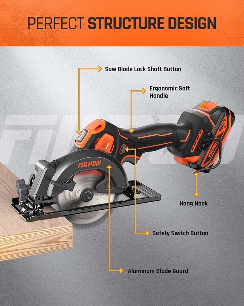 4-1/2 inch Cordless Circular Saw, 20V Mini Circular Saw Cordless 5500 RPM  2.0Ah battery  Fast Charger, 3 Blades (24 TCT/80 HCS/60 DIAMOND) for Wood, Soft Metal and Tile - MC8 Pro