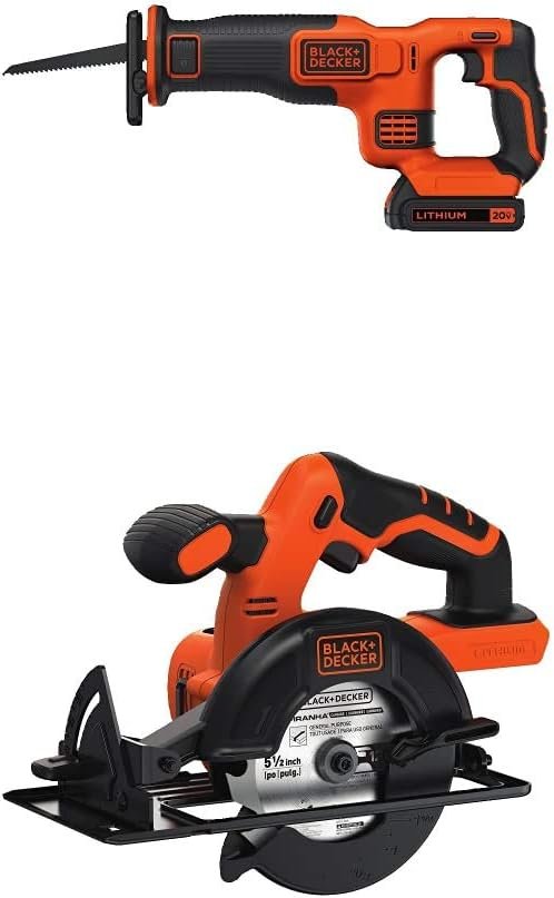 BLACK+DECKER BDCCS20B 20-volt Max Circular Saw Bare Tool, 5-1/2-Inch with BLACK+DECKER BDCR20C 20V MAX* Reciprocating Saw with Battery and Charger