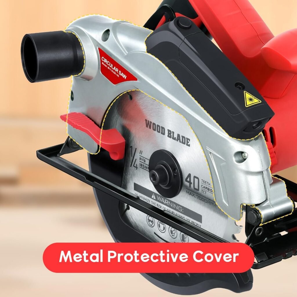 Circular Saw, 1500W Powerful Circular Saws with Laser Guide, 4700RPM Compact Circular Saw with 2 Saw Blades (24T+ 40T) 0-90° Adjustment, Electric Saw for Wood, Branches, Compressed Boards, PVC Pipes