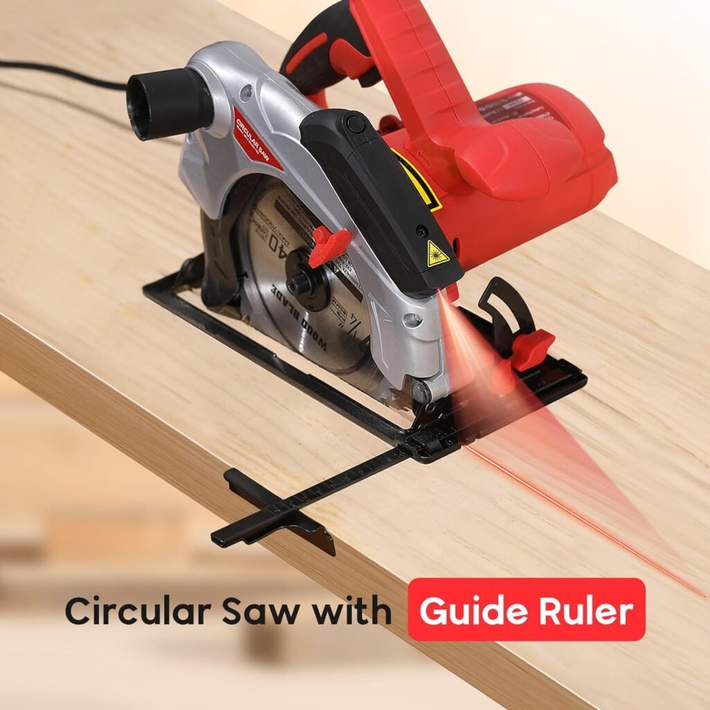 Circular Saw, 1500W Powerful Circular Saws with Laser Guide, 4700RPM Compact Circular Saw with 2 Saw Blades (24T+ 40T) 0-90° Adjustment, Electric Saw for Wood, Branches, Compressed Boards, PVC Pipes