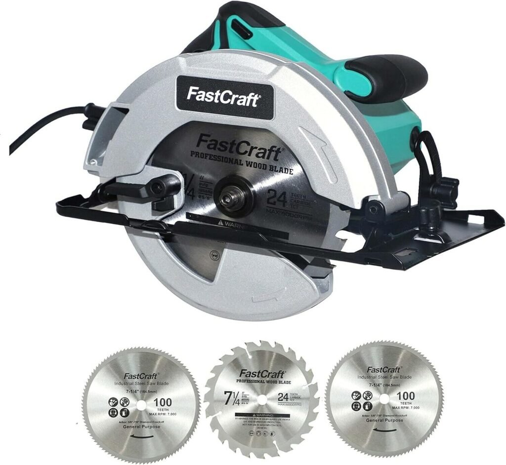 Circular Saw + 3pc 7.25 PRO Grade Blades FastCraft 21A PEAK GUARANTEED POWER - All Industrial  PRO Grade Circular Saw Corded