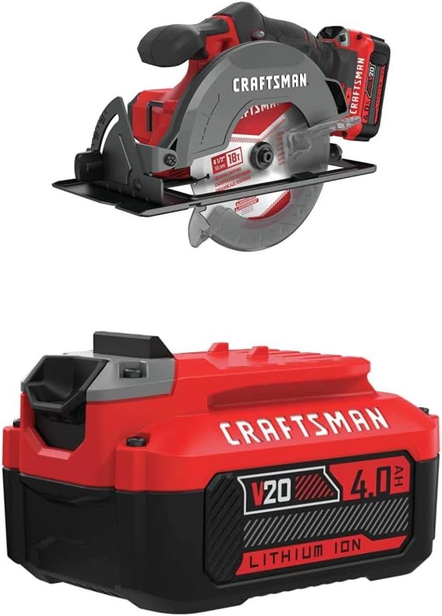 CRAFTSMAN V20 Cordless Circular Saw Kit, 6-1/2 inch, Battery and Charger Included (CMCS500M1)