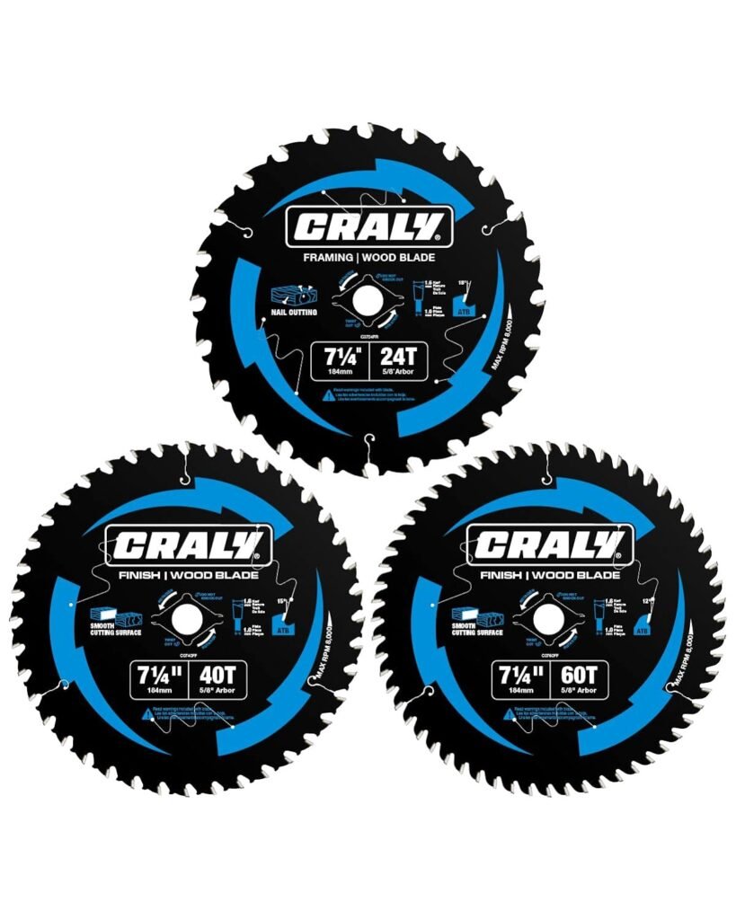 CRALY 6-1/2 Inch 60 Teeth Ultra Fine Finish Wood Cutting Circular Saw Blade, 5/8 Inch Arbor, Carbide Tipped, Thin Kerf, Black Ice Coating, for Plywood, MDF, OSB, Laminated, 2-Pack(C0660FF-2)