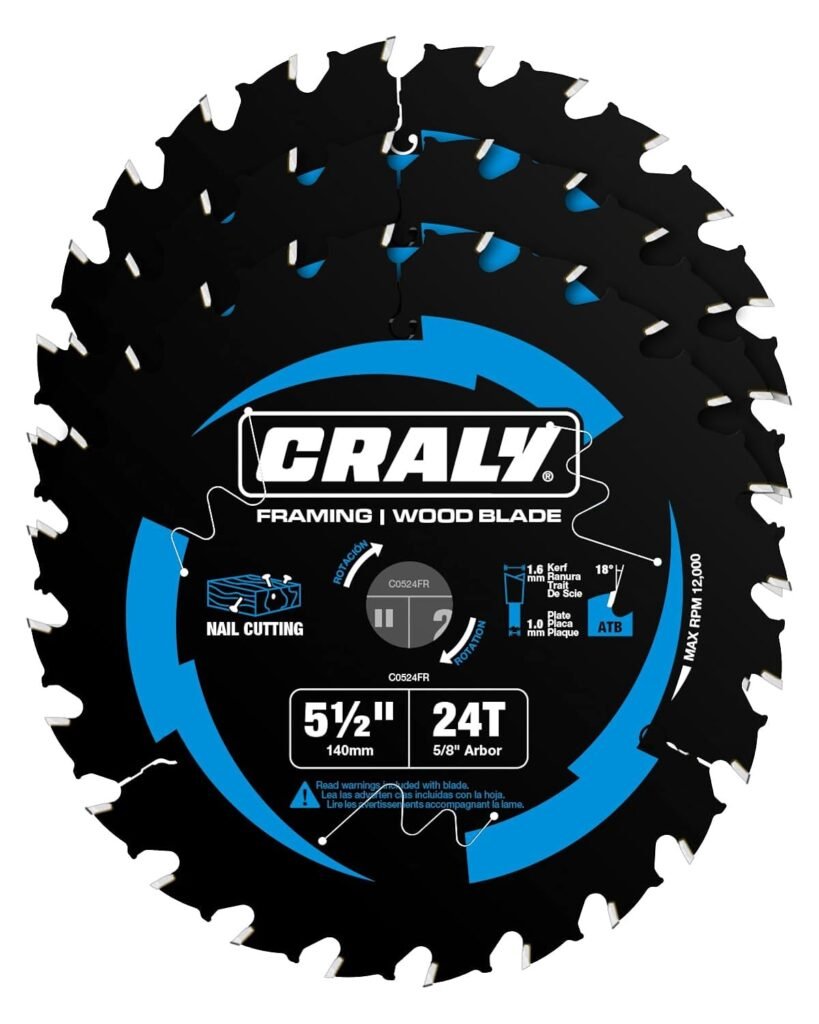 CRALY 6-1/2 Inch 60 Teeth Ultra Fine Finish Wood Cutting Circular Saw Blade, 5/8 Inch Arbor, Carbide Tipped, Thin Kerf, Black Ice Coating, for Plywood, MDF, OSB, Laminated, 2-Pack(C0660FF-2)