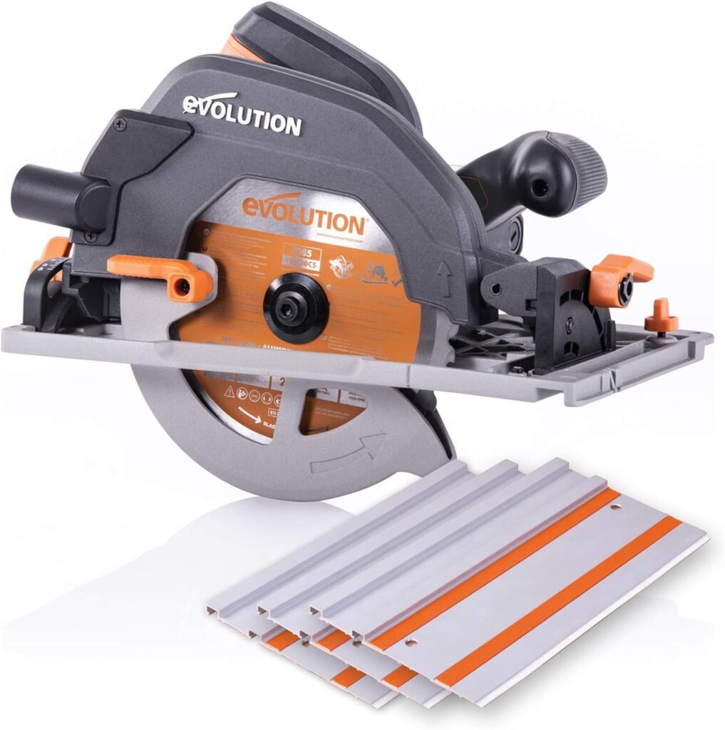 Evolution Power Tools R185CCSX Multi-Material Circular Track Saw Kit with 40 Track Included, TCT Blade Included, Cuts Wood, Plastic, Metal  More, 7-1/4 Inch