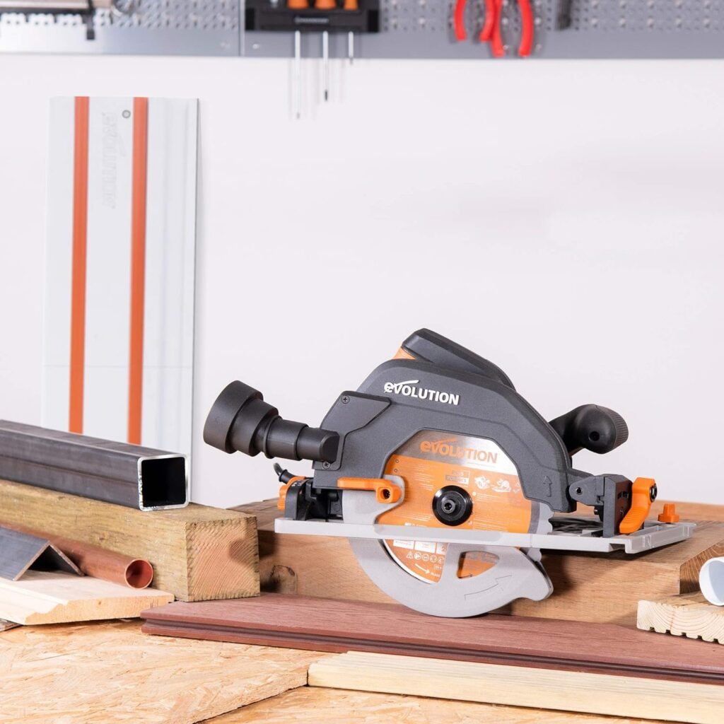 Evolution Power Tools R185CCSX Multi-Material Circular Track Saw Kit with 40 Track Included, TCT Blade Included, Cuts Wood, Plastic, Metal  More, 7-1/4 Inch