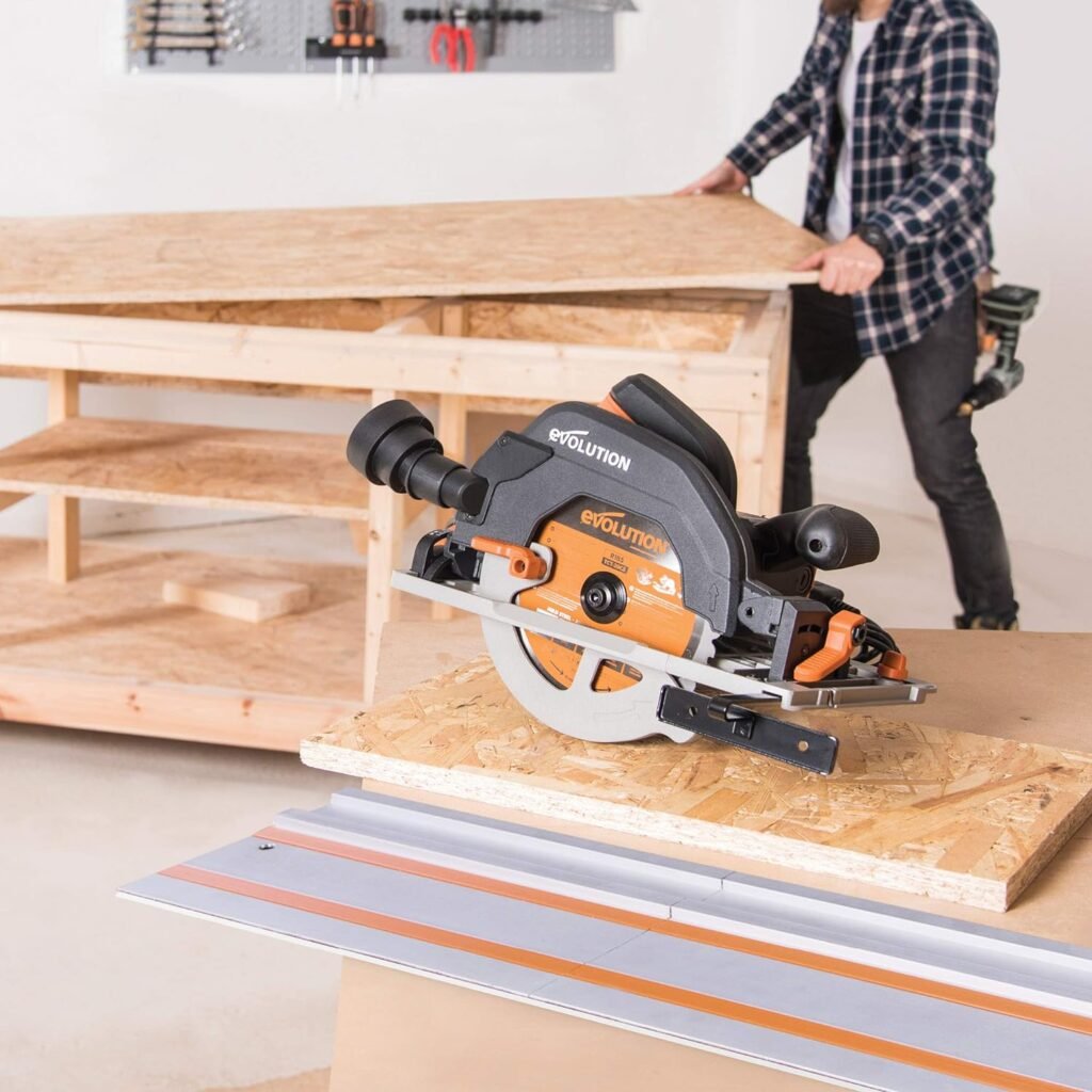 Evolution Power Tools R185CCSX Multi-Material Circular Track Saw Kit with 40 Track Included, TCT Blade Included, Cuts Wood, Plastic, Metal  More, 7-1/4 Inch