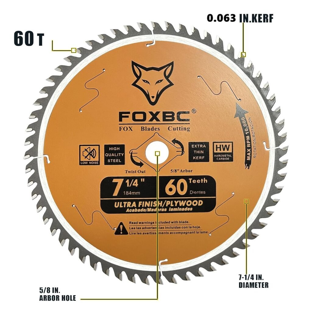 FOXBC 7-1/4 Circular Saw Blade 60-Tooth Replacement for Freud Diablo D0760A D0760X, DeWalt DWA171460 Ultra Fine Finish Circular Saw Blade