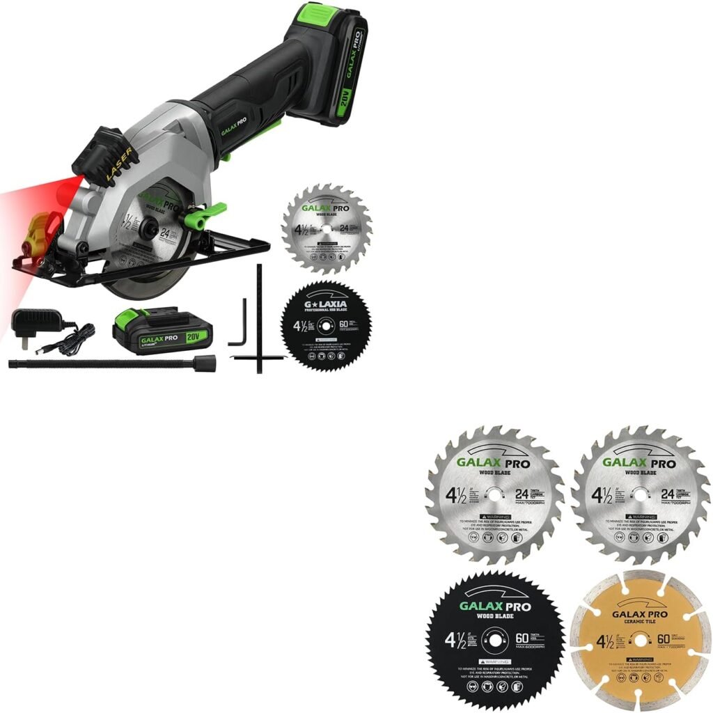 GALAX PRO 20V 4-1/2 Cordless Circular Saw with 2.0Ah battery, Laser Guide, Rip Guide, 6 Pcs Blades, 3400RPM, Max Cutting Depth 1-11/16(90°), 1-1/8(45°)