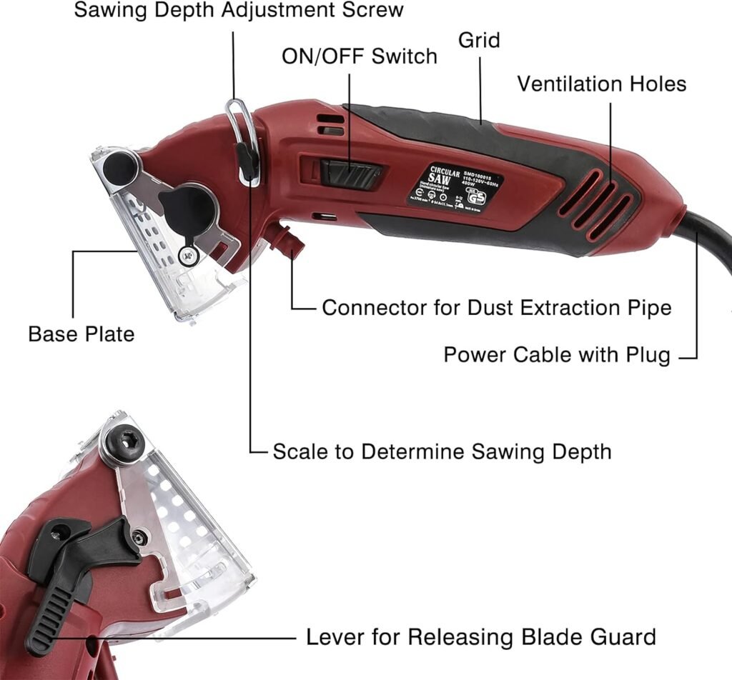 IRONWALLS Mini Circular Saw Set, 400W 3400RMP Multi-Functional Circular Saw Machine with 3PCS Carbide Tipped Blade, 110V Hand-Held Corded Electric Powered Mini Saw for Wood, Metal, Tile, PVC Plastic