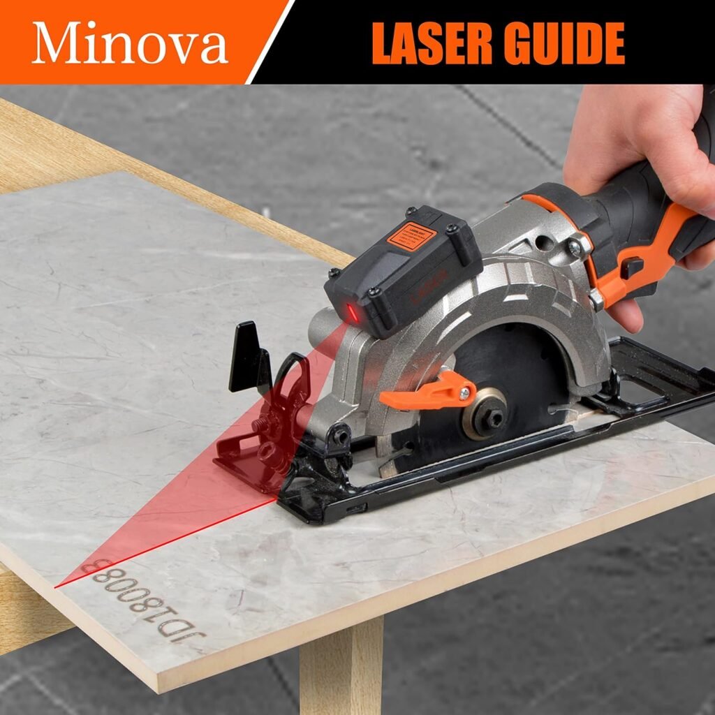 MINOVA Cordless Circular Saw, 20V 4-1/2 Handiness Mini Circular Saw, Compact Circular Saw with 4.0 Ah Lithium Battery, Fast Charger, Laser Parallel Guide, 3 Multifunction Cutting Blades
