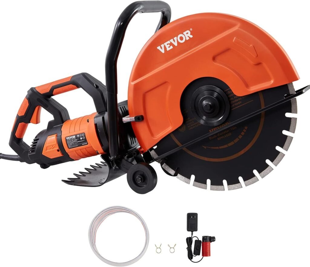 VEVOR Electric Concrete Saw, 16 in, 3200 W 15 A Motor Circular Saw Cutter with Max. 6 in Adjustable Cutting Depth, Wet Disk Saw Cutter Includes Water Line, Pump and Blade, for Stone, Brick