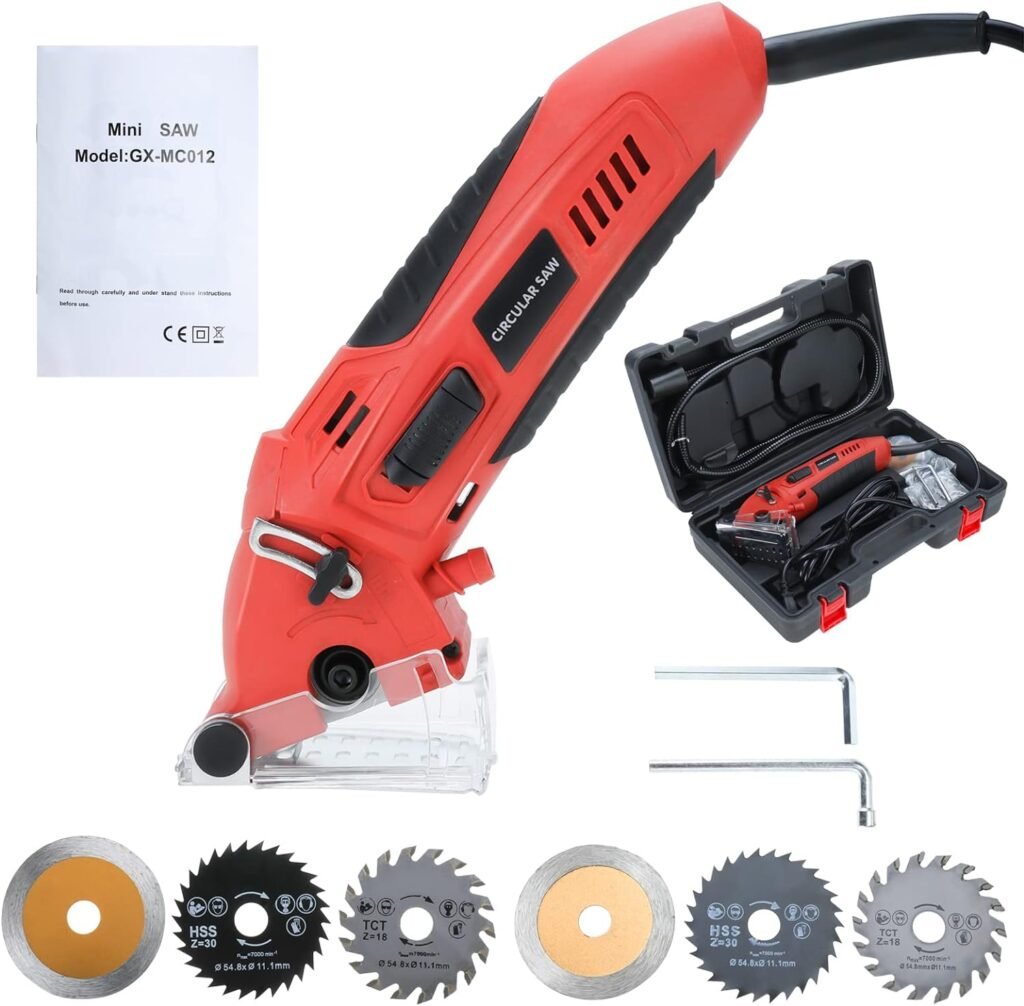 WerkWeit Mini Circular Saw Set Professional Multifunctional Circular Saw Machine Set 400W High Powered Compact Circular Saw with Tool Box, 6 Carbide Tipped Blades for Cutting Wood,Plastic,Tile,Metal